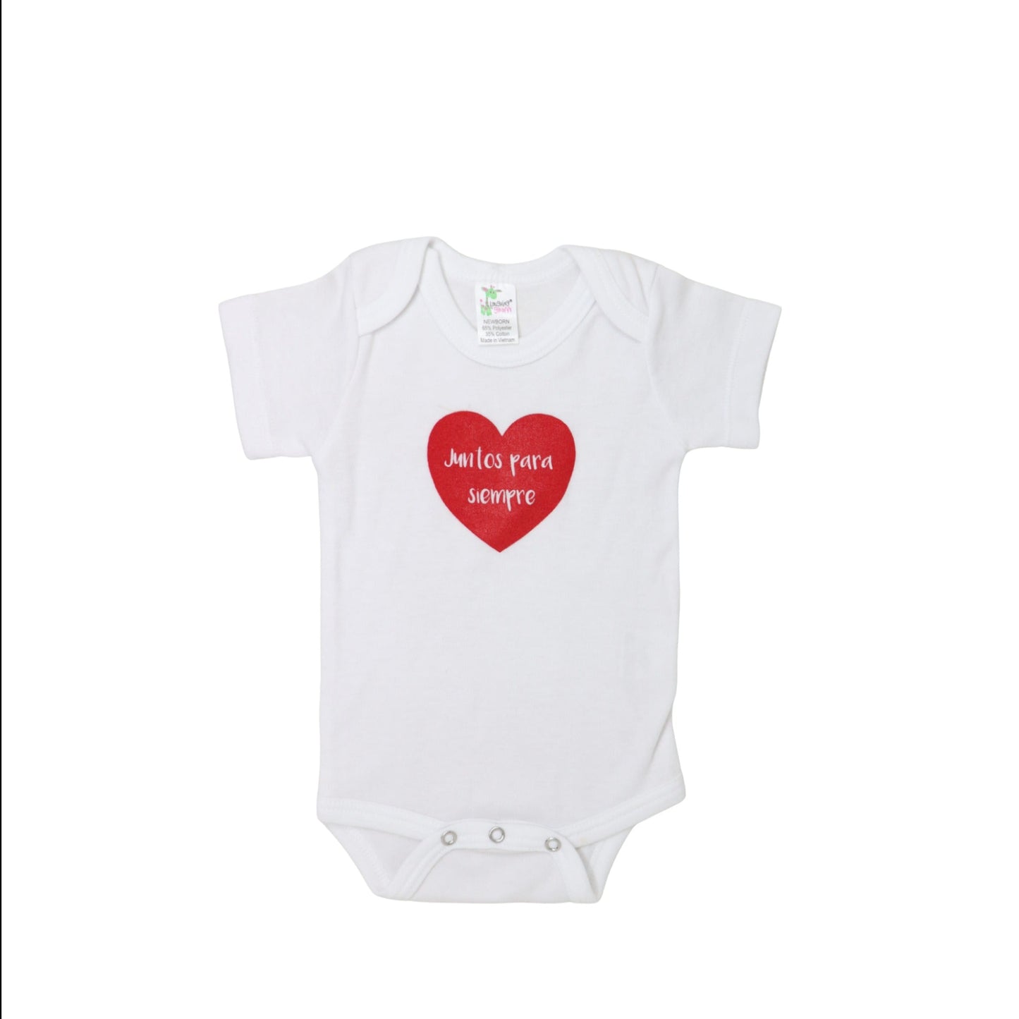 Newborn bodysuit with Together Forever print on red heart