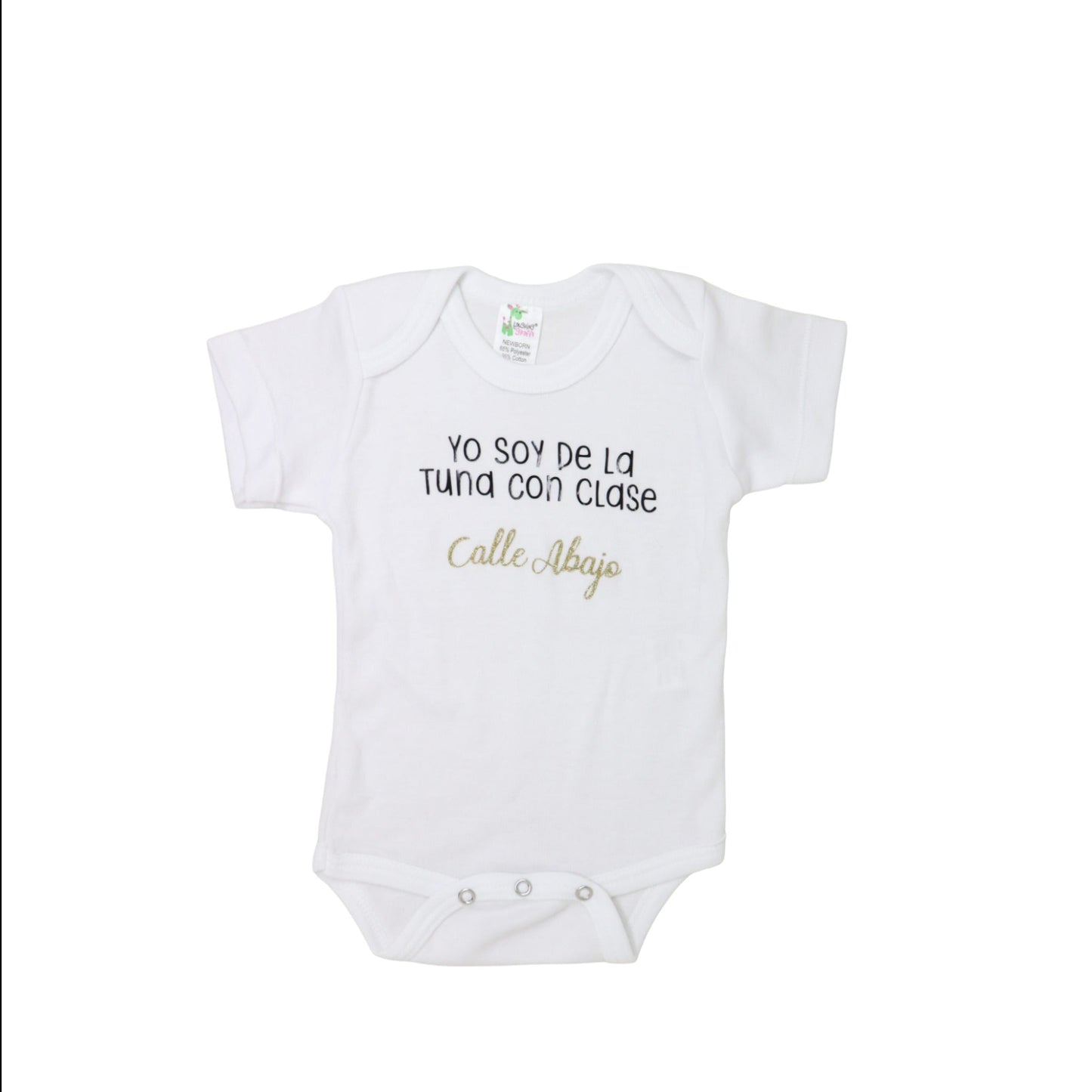 Newborn bodysuit with Calle Abajo Tuna Con Clase print