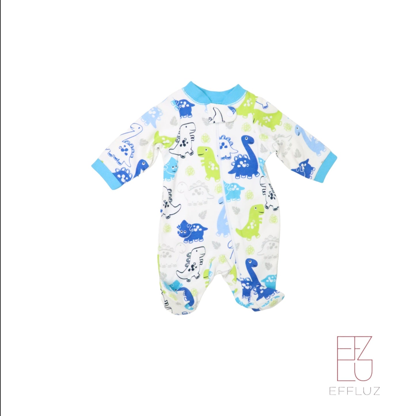 White Blue and Green Dinosaur Footie - Premature Baby up to 5lb