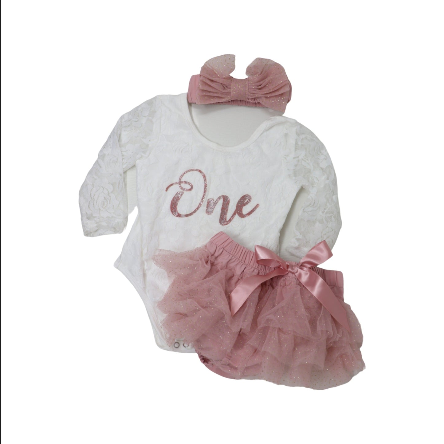 SET ONE PAPER COVER HEADBAND AND LONG SLEEVE BODYSUIT OLD PINK TONE